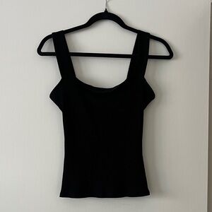 Reformation Black Ribbed Square Neck Tank Top